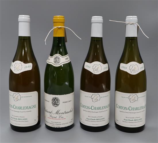 One bottle of SCE Prieur Batard-Montrachet Grand Cru 1993 and three bottles of Domaine Jean-Claude Belland Corton Charlemagne Grand Cru